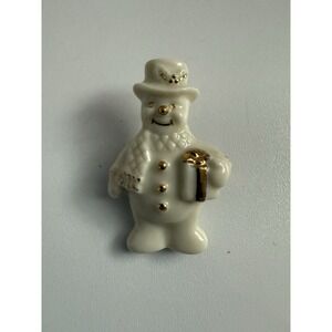 Vintage LENOX China SNOWMAN Brooch Pin Gold Accents